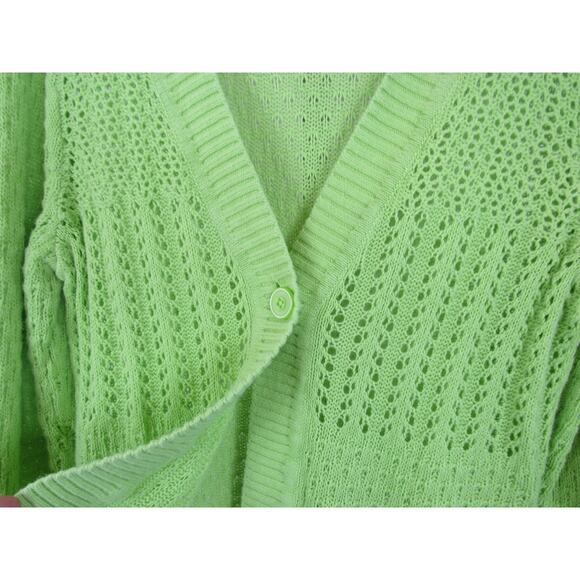 Christopher & Banks XL Chartreuse Open Knit Crochet One Button Cardigan Sweater - Picture 4 of 10